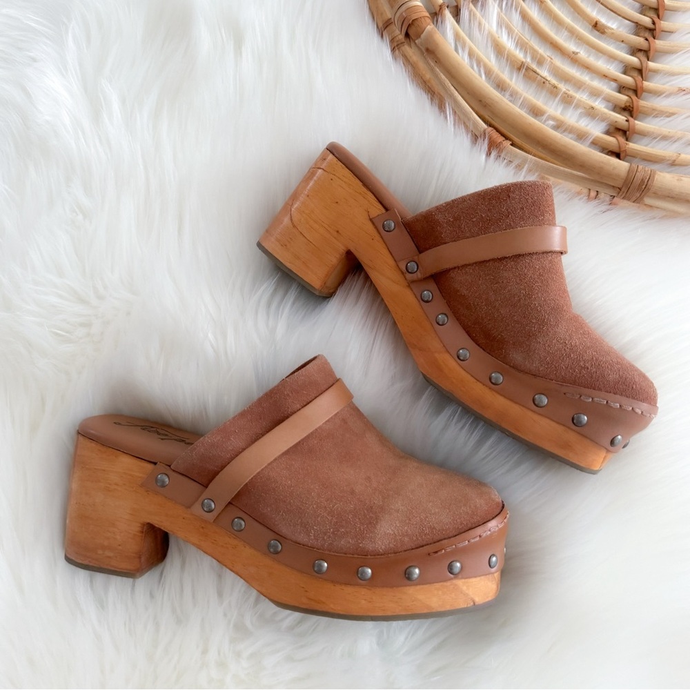 Free People Calabasa Suede Clog in Cognac Brown Slip On Studded